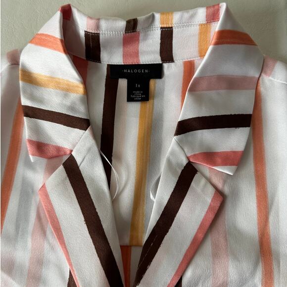 Halogen Stripe Short Sleeve Button-Up Camp Shirt Size 1X - Picture 4 of 8
